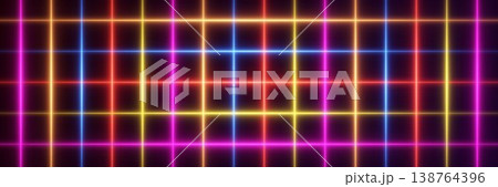 Colorful neon light grid pattern forming abstract digital technology background 138764396