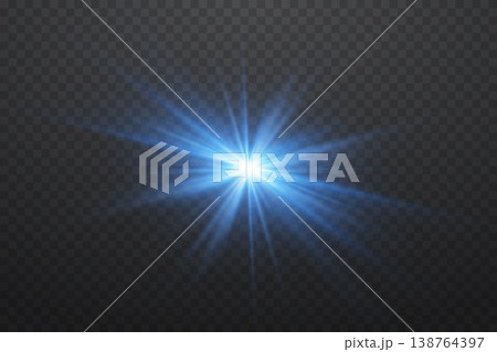 Bright blue light emitting illumination with radiating beams and flare 138764397