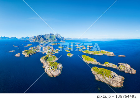 Aerial drone view of Henningsvaer village in Lofoten islands, Norway. Aerial drone view of Henningsvaer village in Lofoten islands, Norway. 138764495