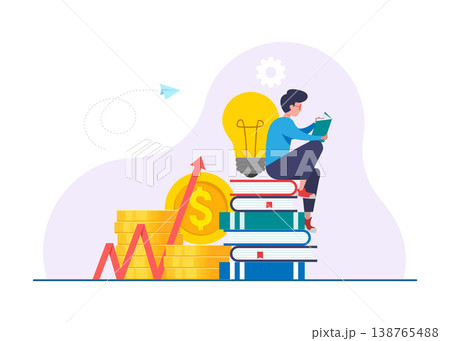 Successful Young Student Gaining Knowledge and Wealth Stock Illustration. 138765488