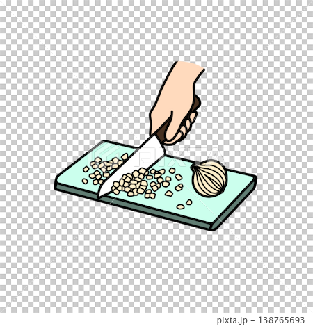 玉ねぎのみじん切り 手元 調理工程 包丁 カット 下ごしらえ イラスト 玉ねぎのみじん切り 手元 調理工程 包丁 カット 下ごしらえ イラスト 138765693