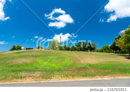 国営越後丘陵公園 ソリ滑りの丘 夏晴れの青空 新潟県長岡市宮本東方町字三ツ又 国営越後丘陵公園 ソリ滑りの丘 夏晴れの青空 新潟県長岡市宮本東方町字三ツ又 138765951