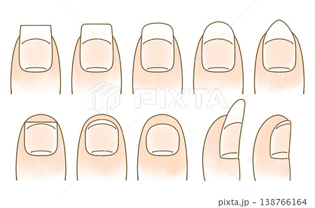 ゆるめシンプルないろんな形の爪のセット　アナログ風 138766164
