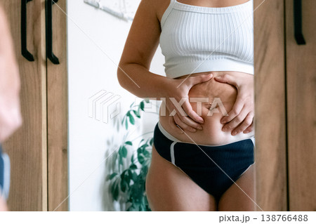 Plus size woman. Real female body indoors. Body neutrality conce 138766488