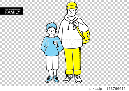 A set of colorful, cute, and simple illustrations of a father and child. 138766613