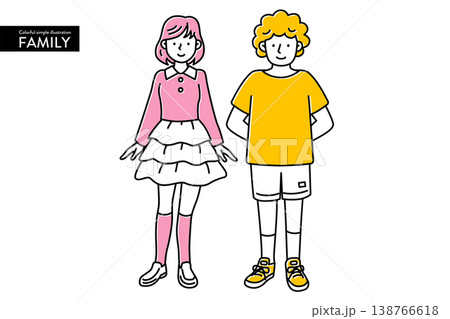 カラフルでかわいいシンプルなカップルのイラスト 138766618