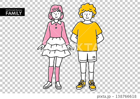 カラフルでかわいいシンプルなカップルのイラスト 138766618