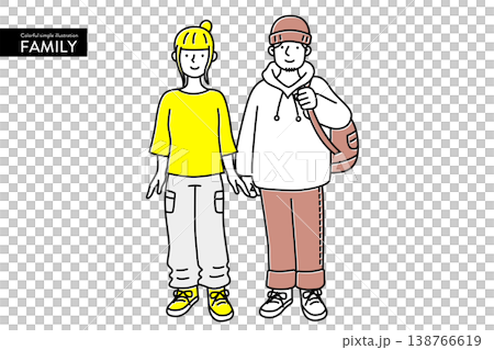 A colorful and cute simple illustration of a couple A colorful and cute simple illustration of a couple 138766619