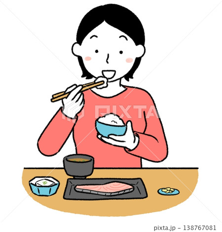 食事をする女性のシンプルイラスト 138767081