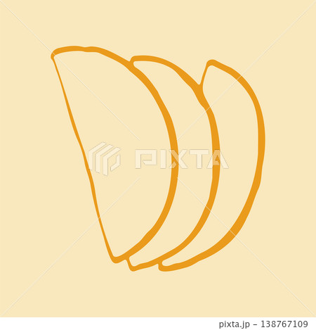 Hand drawn vector illustration of three fresh provolone or cheddar cheese slices. Simple doodle graphic of dairy product pieces for sandwich or healthy snack concepts 138767109