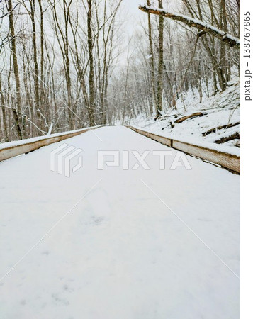 一面の銀世界が広がる冬の遊歩道 138767865