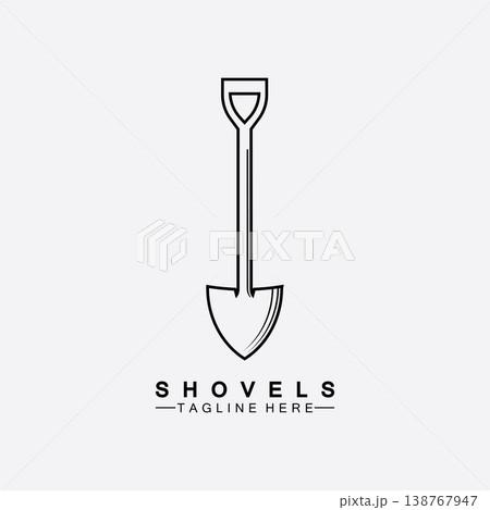 Shovel icon logo vector illustration design.Black Shovel icon logo isolated on white background. Shovel silhouette. Gardening tool. Tool for horticulture, agriculture, farming. Logo design template 138767947