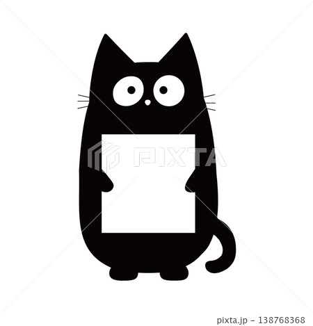 カードを持った黒猫のイラスト　ゆるい手描き風　メッセージ素材 138768368