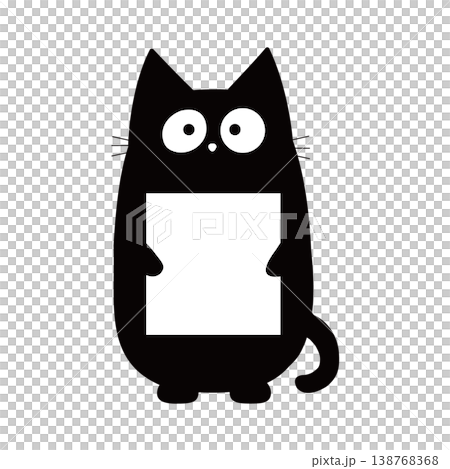 カードを持った黒猫のイラスト　ゆるい手描き風　メッセージ素材 138768368