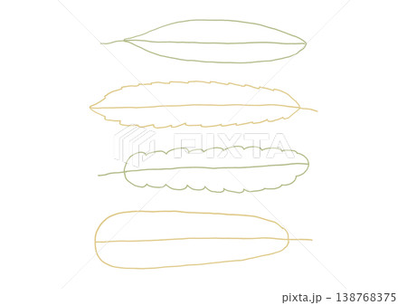 大きな葉っぱのとてもシンプルな手描きイラストセット(緑・黄色) 大きな葉っぱのとてもシンプルな手描きイラストセット(緑・黄色) 138768375