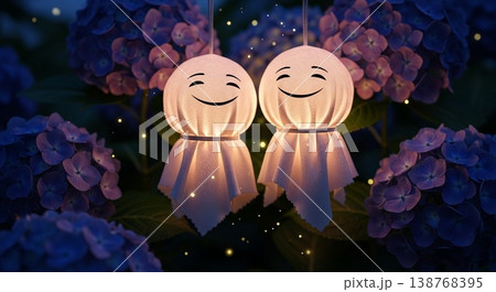 紫陽花と梅雨のベクターイラスト背景 138768395