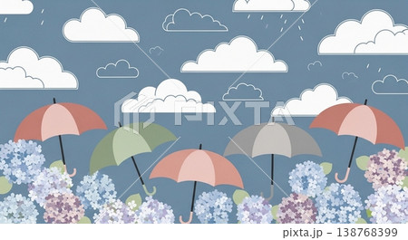 紫陽花と梅雨のベクターイラスト背景 紫陽花と梅雨のベクターイラスト背景 138768399
