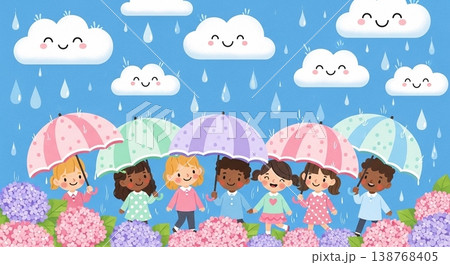 紫陽花と梅雨のベクターイラスト背景 138768405