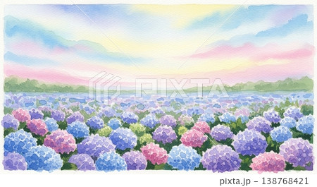 紫陽花と梅雨のベクターイラスト背景 紫陽花と梅雨のベクターイラスト背景 138768421