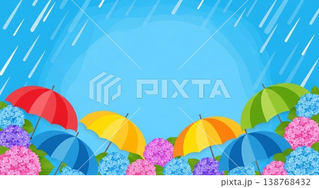 紫陽花と梅雨のベクターイラスト背景 138768432