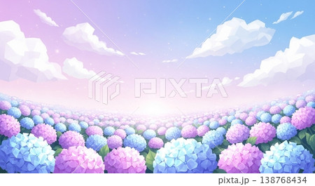 紫陽花と梅雨のベクターイラスト背景 138768434