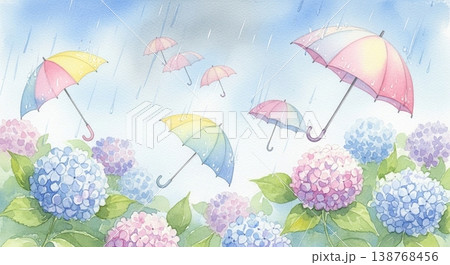 紫陽花と梅雨のベクターイラスト背景 138768456