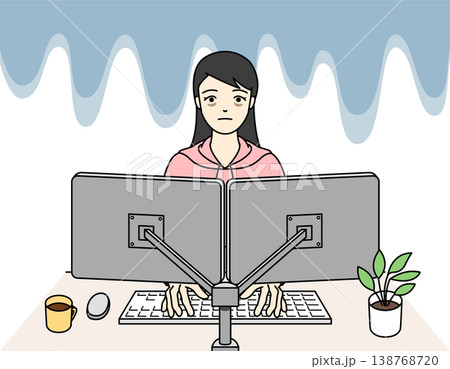 精神的に落ち込みPC作業の手が止まる疲弊した女性 138768720
