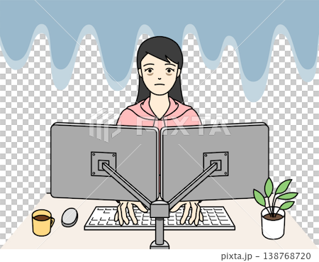 精神的に落ち込みPC作業の手が止まる疲弊した女性 138768720