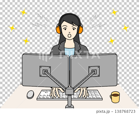 イヤーマフを装着してPC作業に集中する女性 138768723