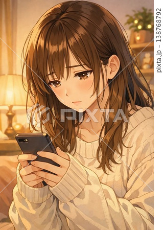 若い女性の表情を特徴的に捉えたクローズアップ。寝室でアップシーン。 138768792