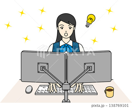 事務作業中に良いアイデアを思いつき驚く女性のイラスト 138769101