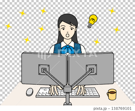 事務作業中に良いアイデアを思いつき驚く女性のイラスト 138769101
