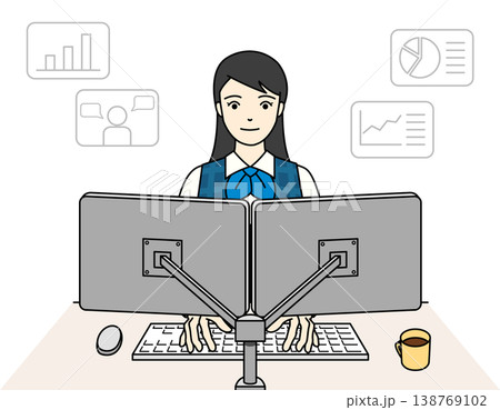 事務職の女性がデータを分析し管理するイラスト 138769102