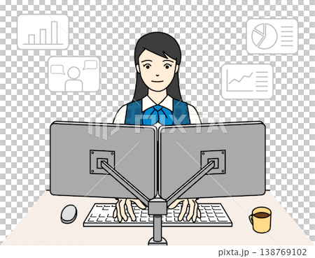 事務職の女性がデータを分析し管理するイラスト 138769102