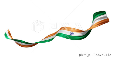 Indian flag ribbon flowing isolated on white background with copy space 3D render Indian flag ribbon flowing isolated on white background with copy space 3D render 138769412
