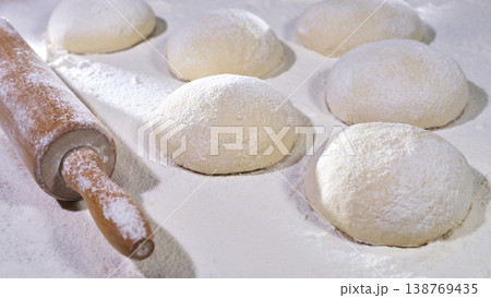 Morning Kitchen Scene With Freshly Dusted Dough Ready For Baking Morning Kitchen Scene With Freshly Dusted Dough Ready For Baking 138769435