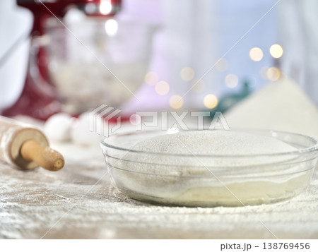 Crisp Pastry Base Ready On Floured Surface With Warm Lighting Crisp Pastry Base Ready On Floured Surface With Warm Lighting 138769456