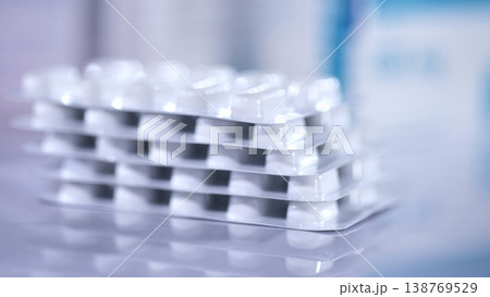 Bathroom Display Featuring Carefully Arranged Blister Packs And Gentle Lighting Bathroom Display Featuring Carefully Arranged Blister Packs And Gentle Lighting 138769529