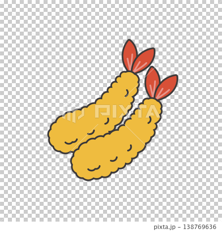 炸蝦的簡單插圖。食物插圖,便當配菜插圖,簡單,食材,便當盒材料。 炸蝦的簡單插圖。食物插圖,便當配菜插圖,簡單,食材,便當盒材料。 138769636