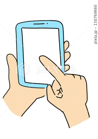 スマホを両手で操作する手のイラスト　手描き風　背景透過PNG（バリエーション1） 138769660