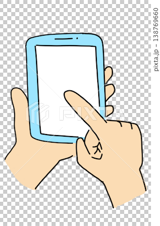 スマホを両手で操作する手のイラスト　手描き風　背景透過PNG（バリエーション1） 138769660