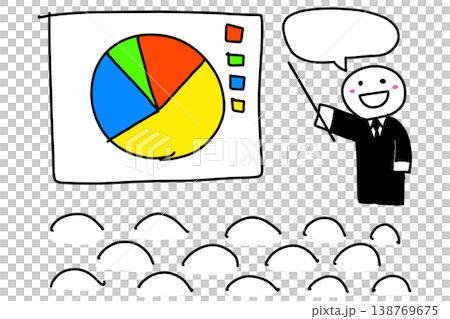 Illustration of a presenter and audience, hand-drawn style, transparent background PNG (Variation 4) 138769675