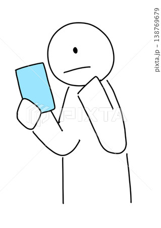 スマホを見る人のイラスト 手描き風 背景透過PNG(バリエーション1) スマホを見る人のイラスト 手描き風 背景透過PNG(バリエーション1) 138769679
