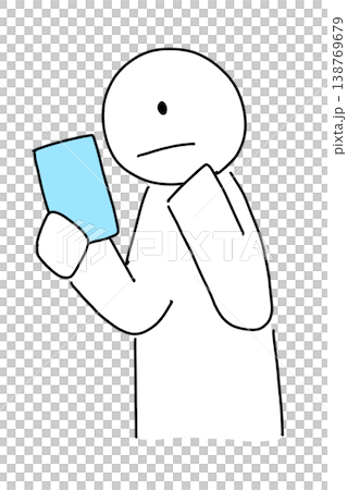 スマホを見る人のイラスト 手描き風 背景透過PNG(バリエーション1) スマホを見る人のイラスト 手描き風 背景透過PNG(バリエーション1) 138769679