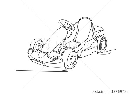 Continuous one line drawing go-kart racing vehicle, competitive karting. Steering wheel, open-cockpit frame, motor sport, racing club, hobby-themed. Single line draw design vector graphic illustration Continuous one line drawing go-kart racing vehicle, competitive karting. Steering wheel, open-cockpit frame, motor sport, racing club, hobby-themed. Single line draw design vector graphic illustration 138769723