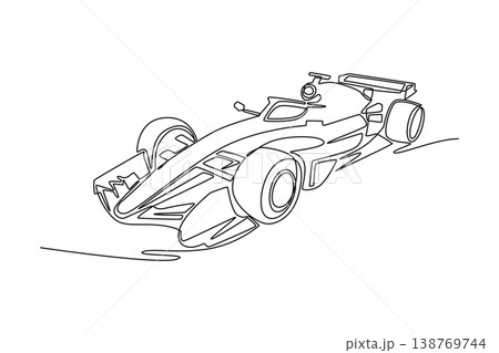 Continuous one line drawing Formula One racing car, emphasizing the intricate front wing and tire detail. High-tech precision, motor sport branding. Single line draw design vector graphic illustration Continuous one line drawing Formula One racing car, emphasizing the intricate front wing and tire detail. High-tech precision, motor sport branding. Single line draw design vector graphic illustration 138769744