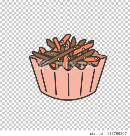 きんぴらごぼうのイラスト　食べ物 お弁当のおかずのイラスト　シンプル　素材　弁当素材　からあげ 138769807