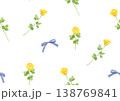 黄色いバラとリボンのシームレスパターン 水彩風 138769841