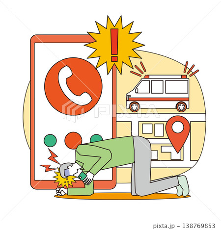 体調不良で緊急通報する男性 138769853