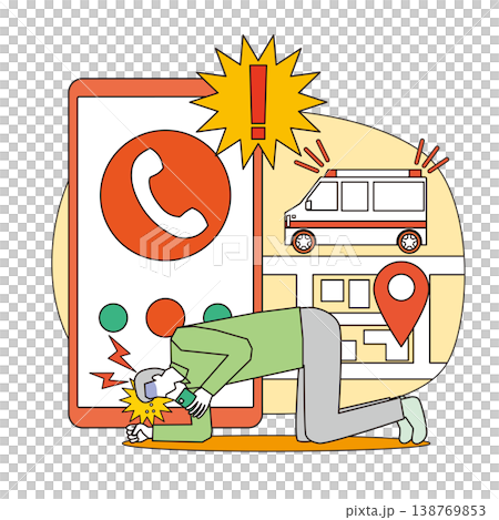 体調不良で緊急通報する男性 138769853